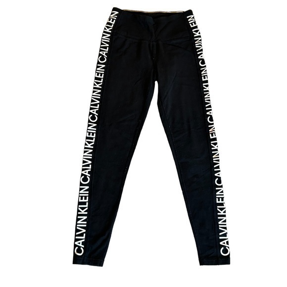 CALVIN KLIEN PERFORMANCE STRETCH BLACK WHITE LOGO LEGGINGS, SIZE XS - Picture 1 of 5